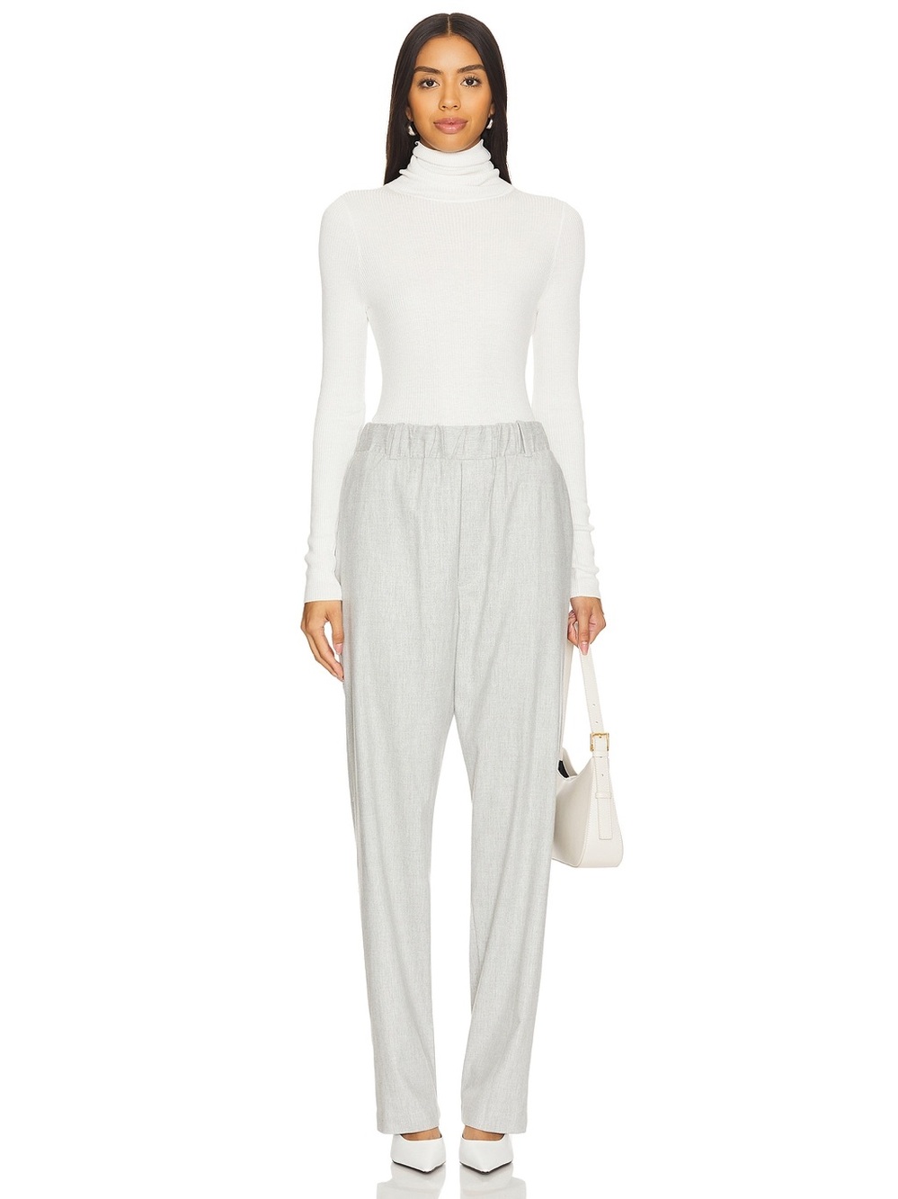 Enza Costa x Revolve Wool Suiting Pull On Trouser in Light Grey Melange